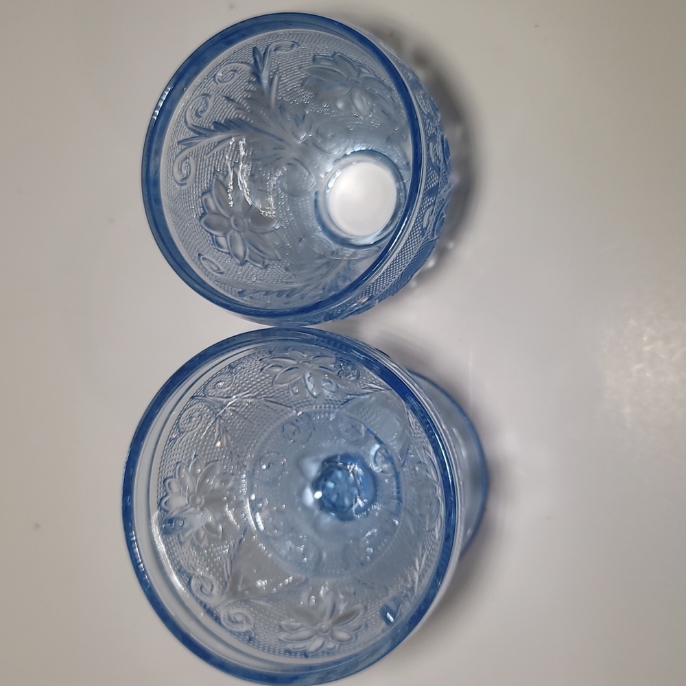 Tiara Blue Chantilly Sandwich Indiana Glass Fairy Lamp Candle Tea Light 2 Piece - Picture 3 of 7